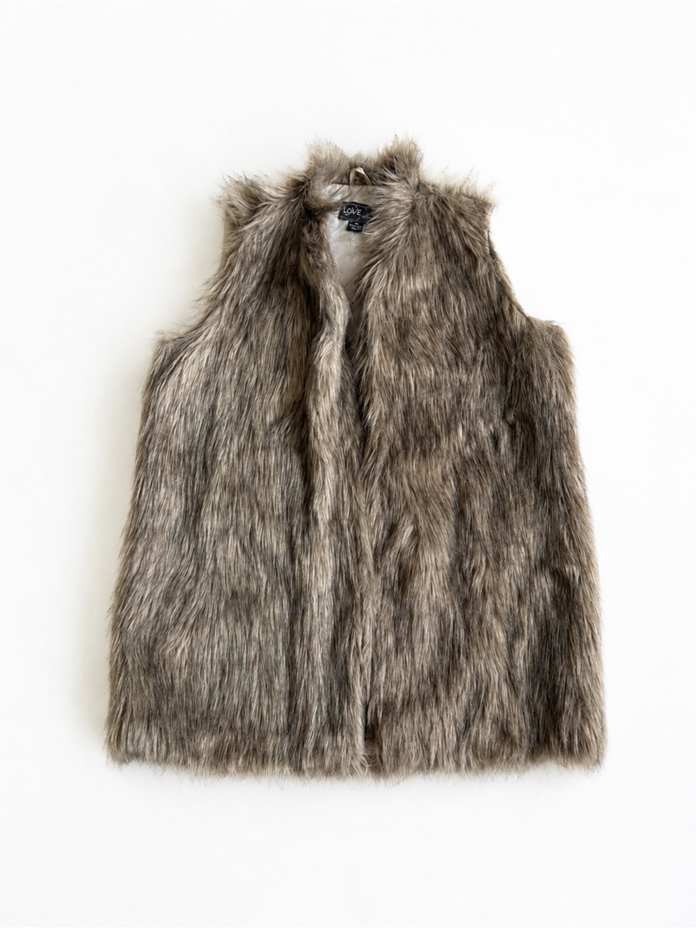 Love by Chesley Faux Fur Vest Womens M Brown Taupe Open Front Soft Cozy Boho